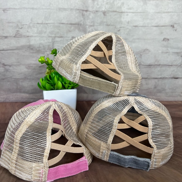 Ponytail Distressed Vintage Cap Messy High Bun Washed Baseball Cap breast cancer - Picture 2 of 3